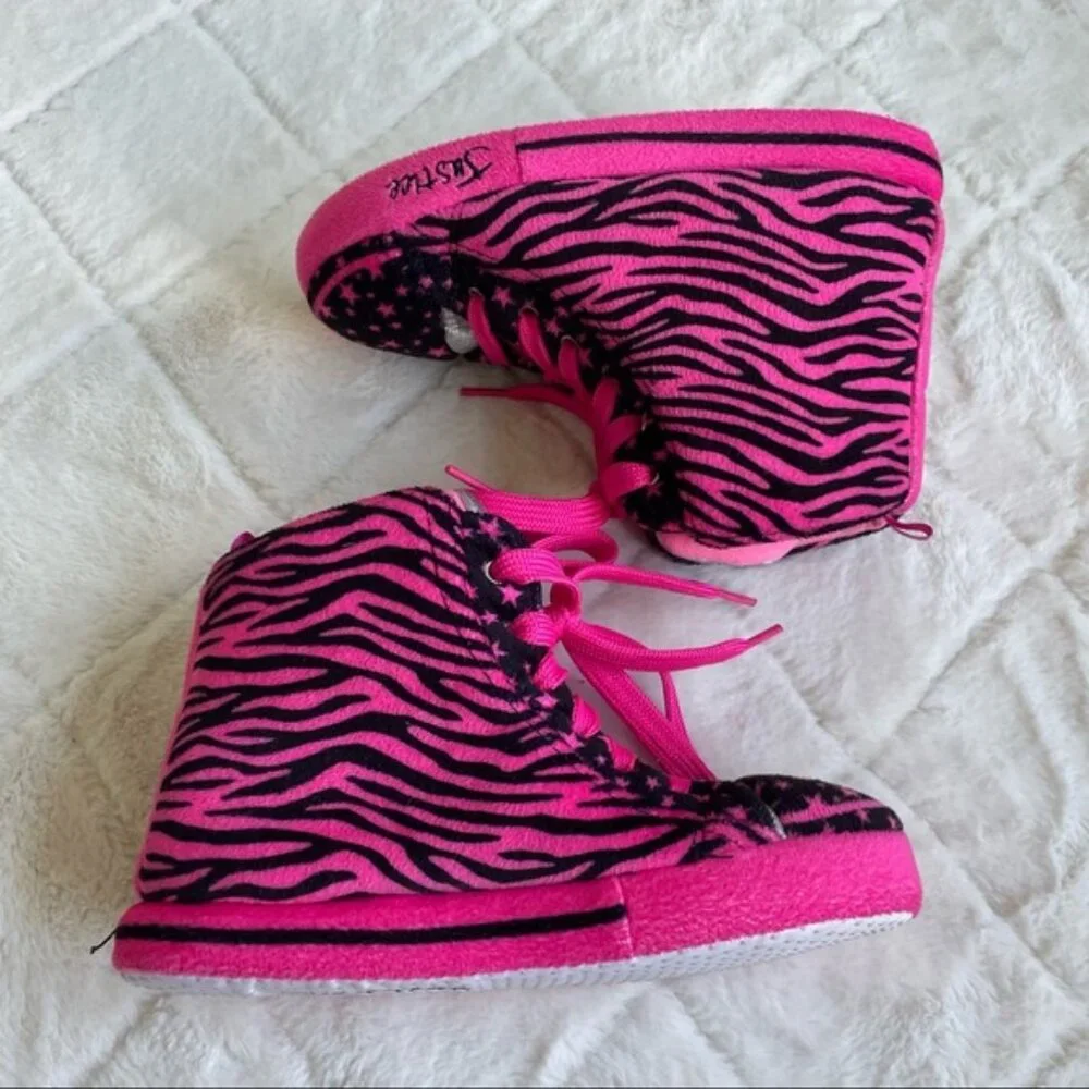 Justice | Pink And Black Zebra Slippers | Size 2/3 (Small)